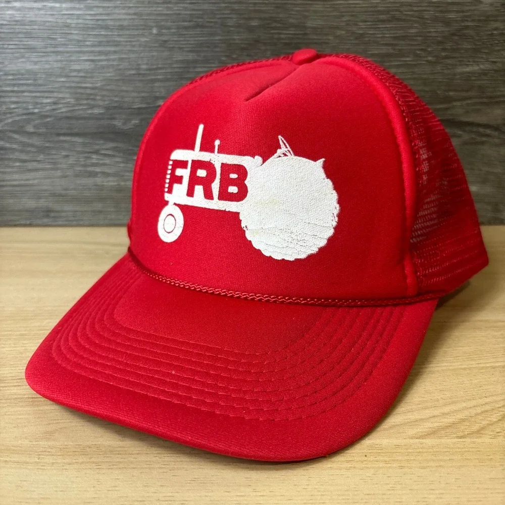 Vintage FRB Hat Cap Snapback‎ Red Trucker Tractor Farming Adjustable
